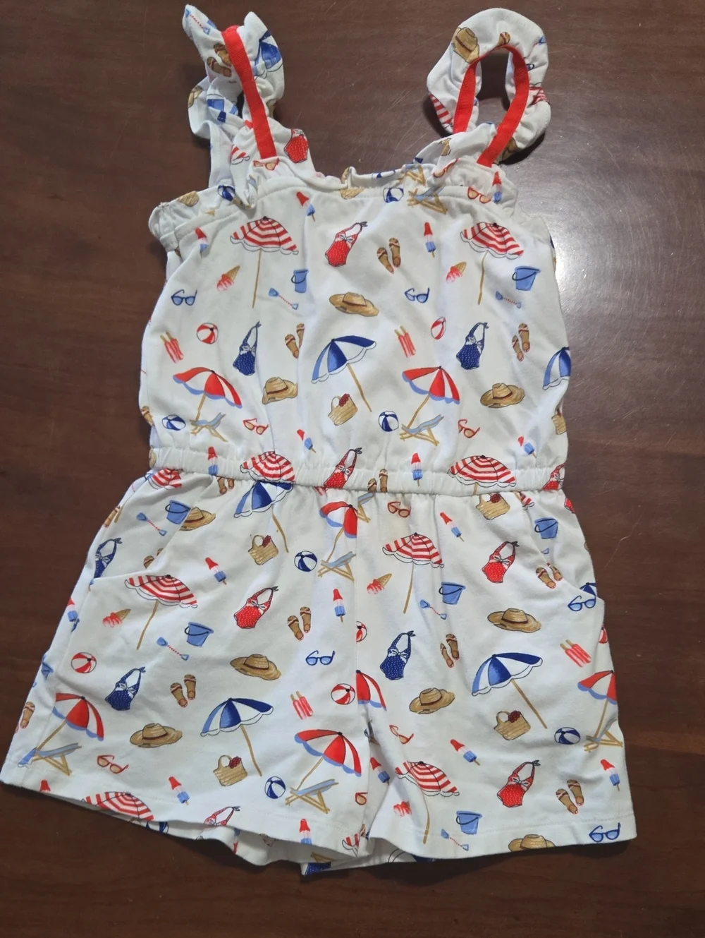 Janie and Jack Beach-Print Romper with Red & Blue Accents Sz 2t